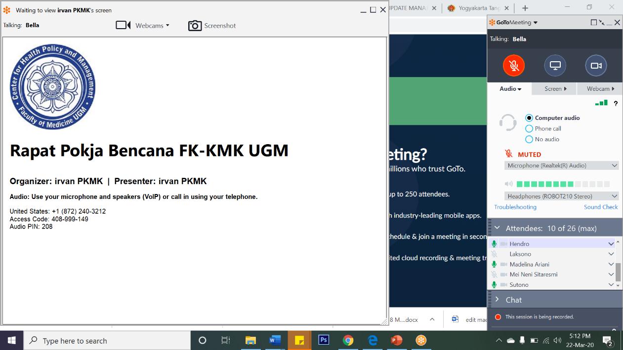 Dok. Pokja Bencana FK-KMK UGM “Laman Webinar Rapat Koordinasi Pokja Bencana”